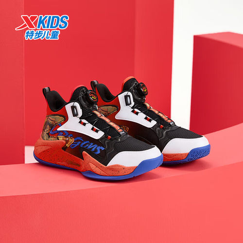 特步福燈贺岁|儿童篮球鞋春季男童中大童透气耐磨防滑旋钮扣鞋子