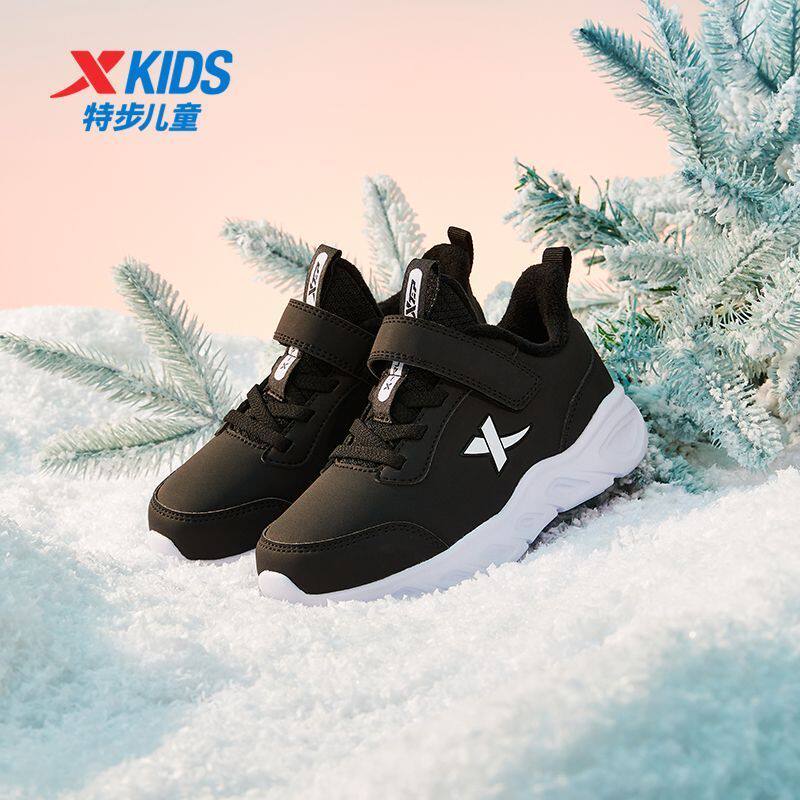 特步儿童冬季新款革面保暖防冻加绒运动鞋棉鞋女童幼小童男