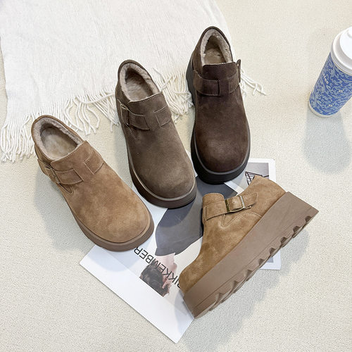 厚底增高勃肯鞋女加绒2025冬乐福棉鞋小个子松糕鞋