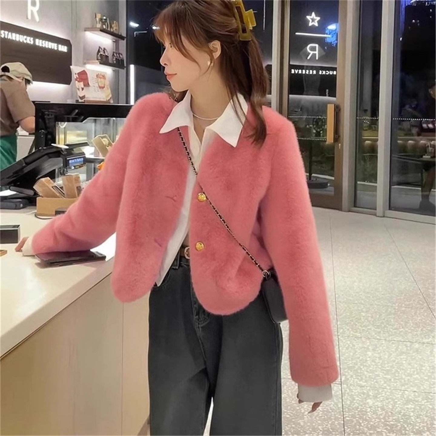 皮毛一体外套新款秋冬保暖水貂毛绒开衫小香风慵懒短款加厚上衣女,女装/女士精品,短外套,淘宝优惠券,粉丝福利购,淘宝优惠卷