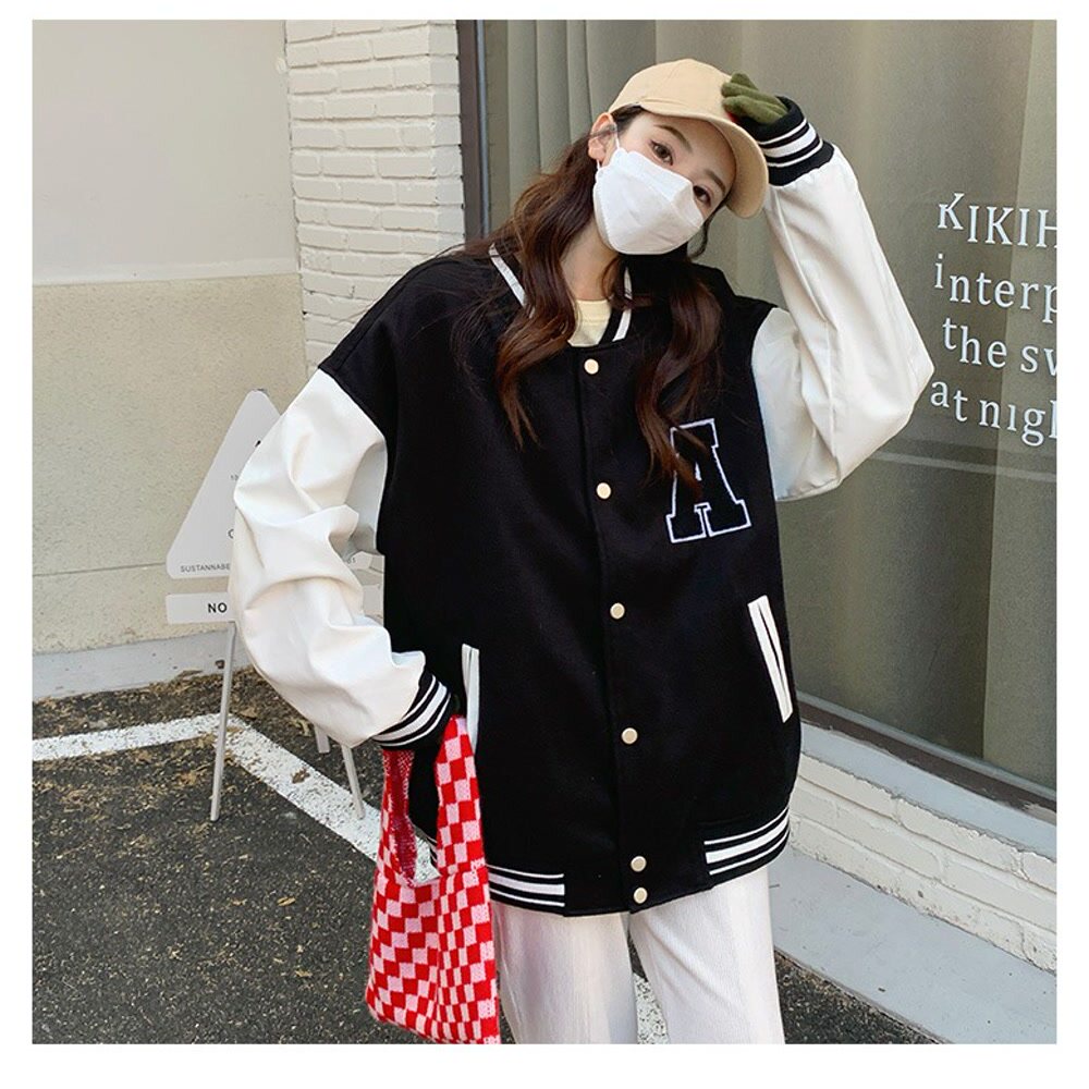 秋冬美式个性潮流百搭棒球服女潮韩版百搭外套bf慵懒风情侣ins