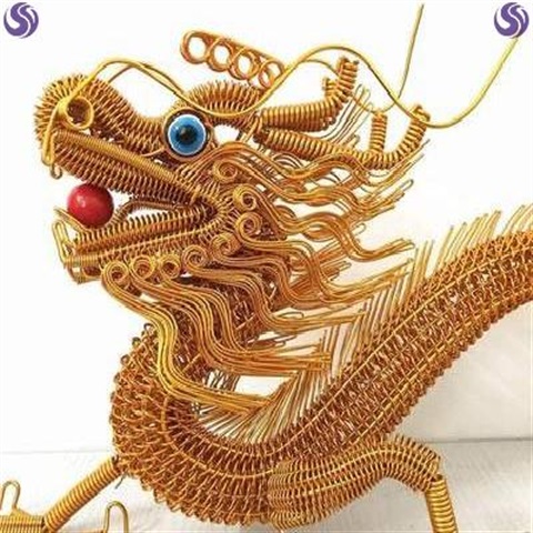铜丝手工编工艺品摇钱树客装饰品摆件手工龙手工织雀孔厅摆.