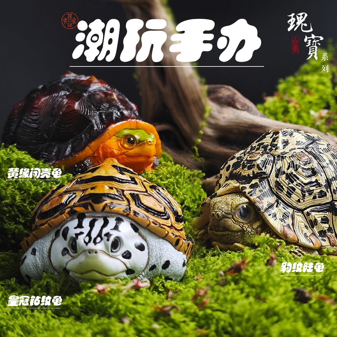【48小时发货】Q版豹 黄缘 钻纹龟 树脂模型手办 白昼瑰宝龟宝