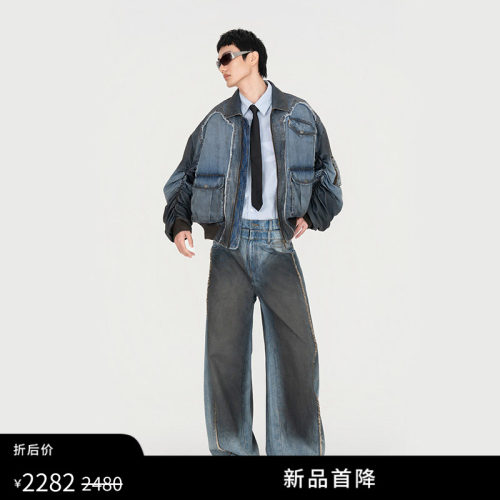 FengChenWang渐变牛仔棒球夹克