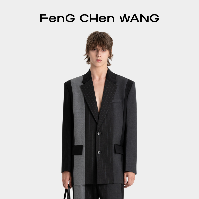 【明星同款】FengChenWang拼接系列休闲时尚单排扣西装男外套
