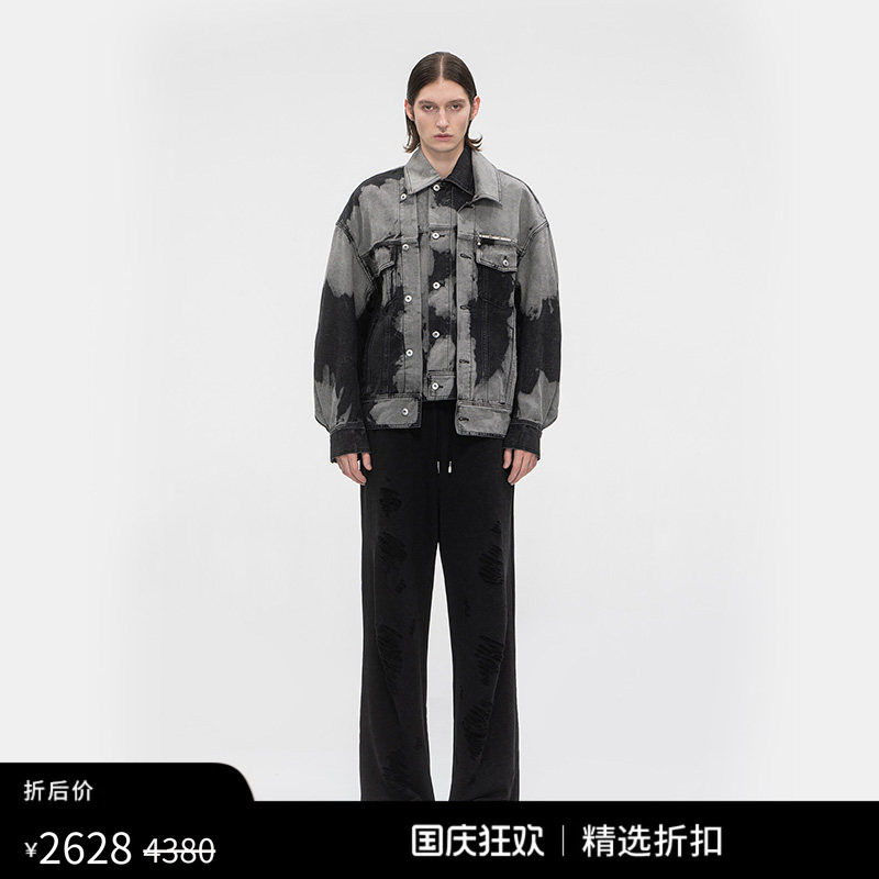 【精选折扣】明星同款FengChenWang经典解构扎染挺阔牛仔外套夹克图片