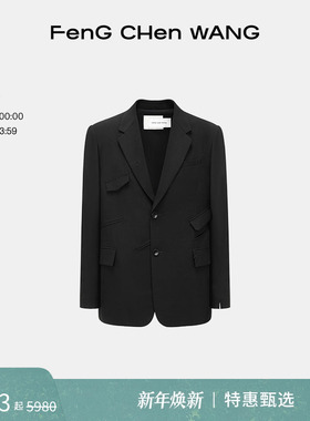【12期免息】FengChenWang25春夏黑色羊毛多口袋西服男女同款