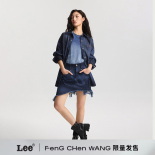 联名系列 Chen Lee Feng Wang印花不对称牛仔半身裙
