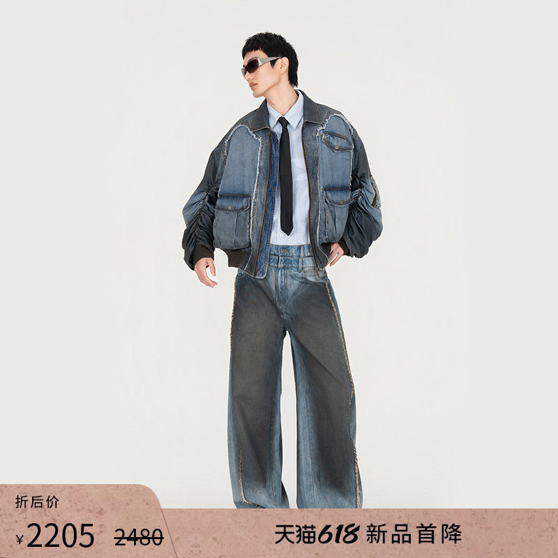 【热销榜单】明星同款FengChenWang26春夏渐变牛仔棒球男女款外套