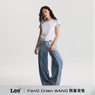 联名系列 Chen Lee Feng Wang竹纹印花低腰阔腿牛仔裤