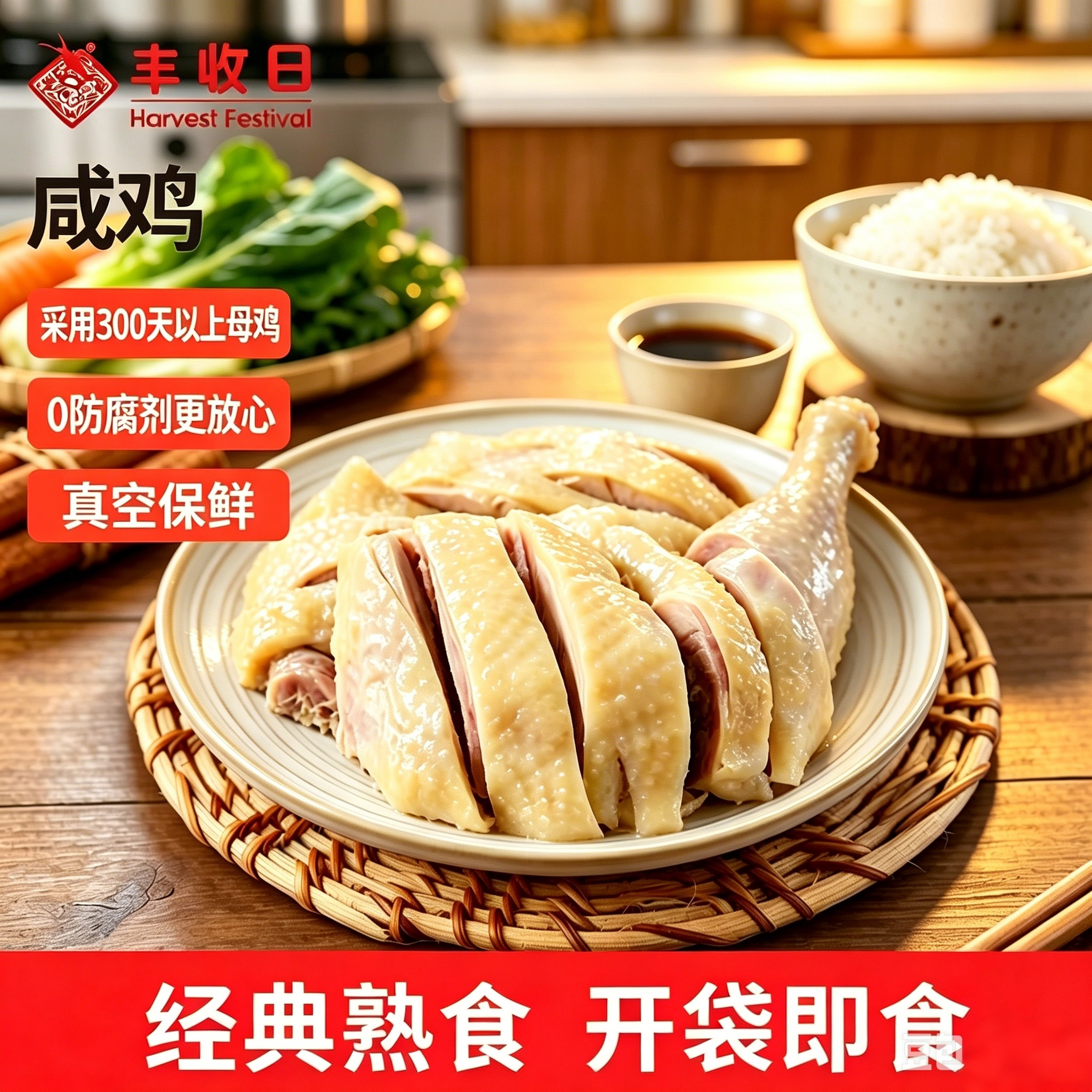 丰收日咸鸡500g土鸡盐水鸡咸香入味真空包装开袋即食脆皮鸡肉熟食