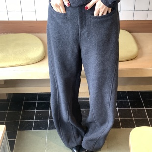 3Qha 羊毛天丝秋冬分割线垂感直插袋软糯感休闲直筒裤