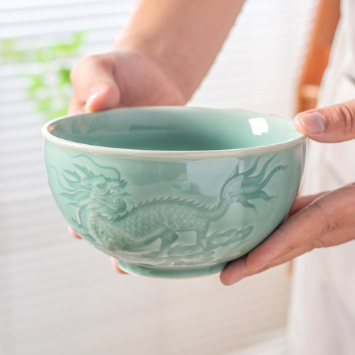 龙泉西冲青瓷6英寸创意麒麟面碗