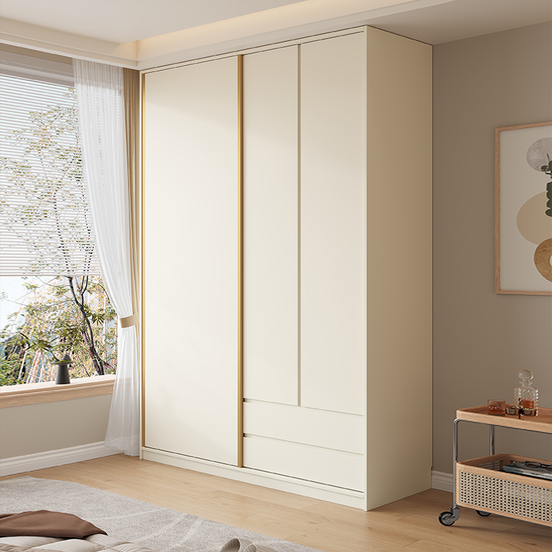 国补实木推拉门衣柜奶油风家用卧室新款2025爆款储物柜分段式衣橱