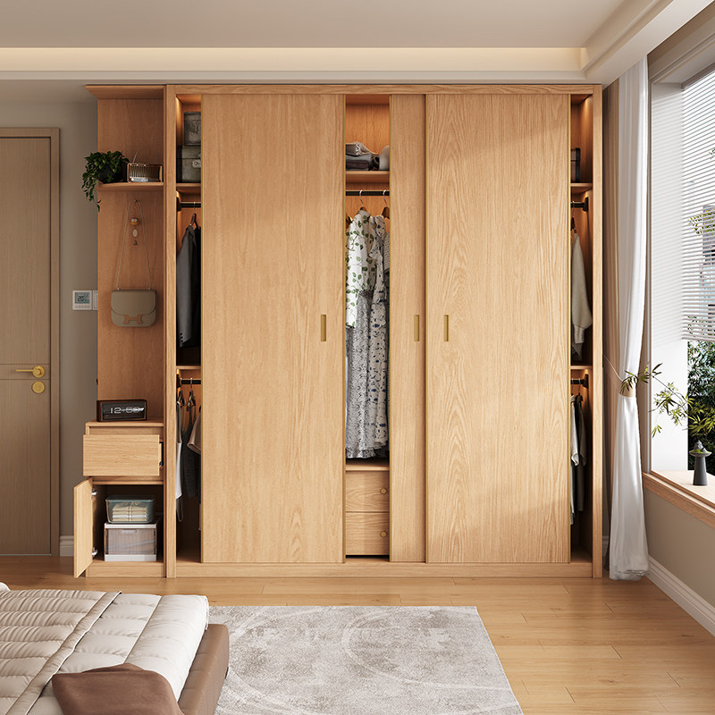 政补实木推拉门衣柜新款卧室家用橡木色现代简约移门大衣橱储物柜,住宅家具,独立衣柜,淘宝优惠券,粉丝福利购,淘宝优惠卷