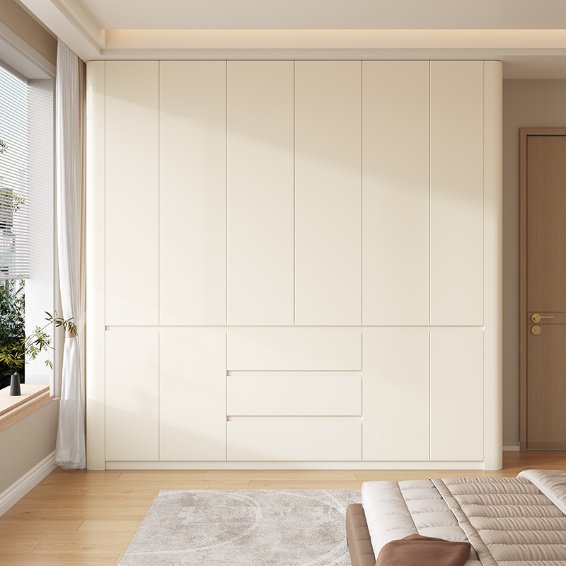 国补实木圆弧衣柜新款2025爆款家用卧室奶油风加宽分段式大衣橱柜