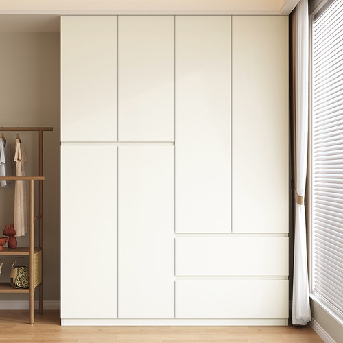 免拉手衣柜木具格奶油风