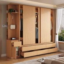 国补实木推拉门衣柜新款2025爆款卧室家用橡木色移门趟门大衣橱柜