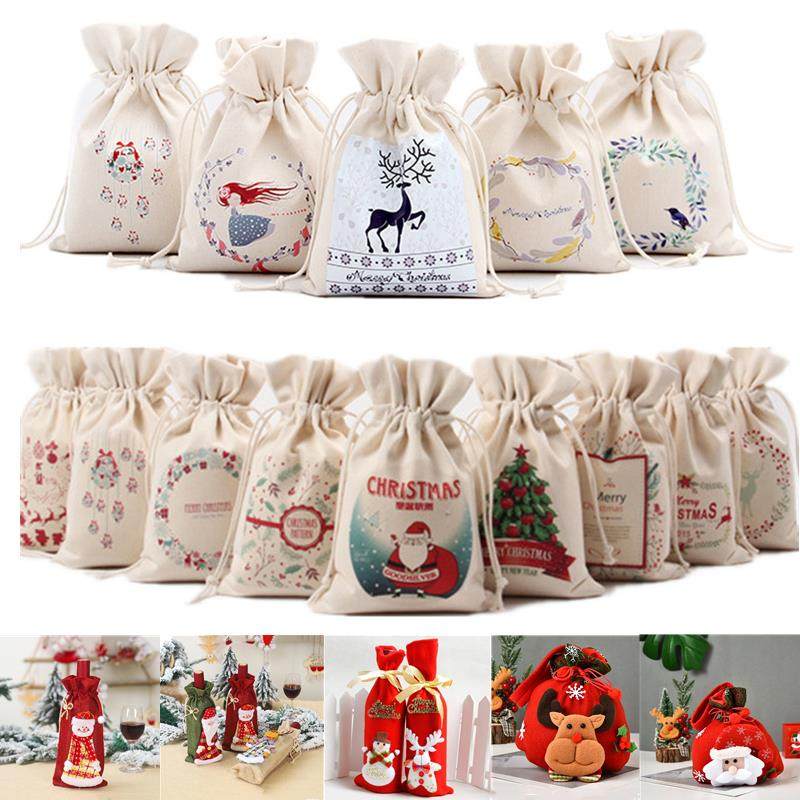 christmas candy gift bag xmas santa claus canvas drawstring