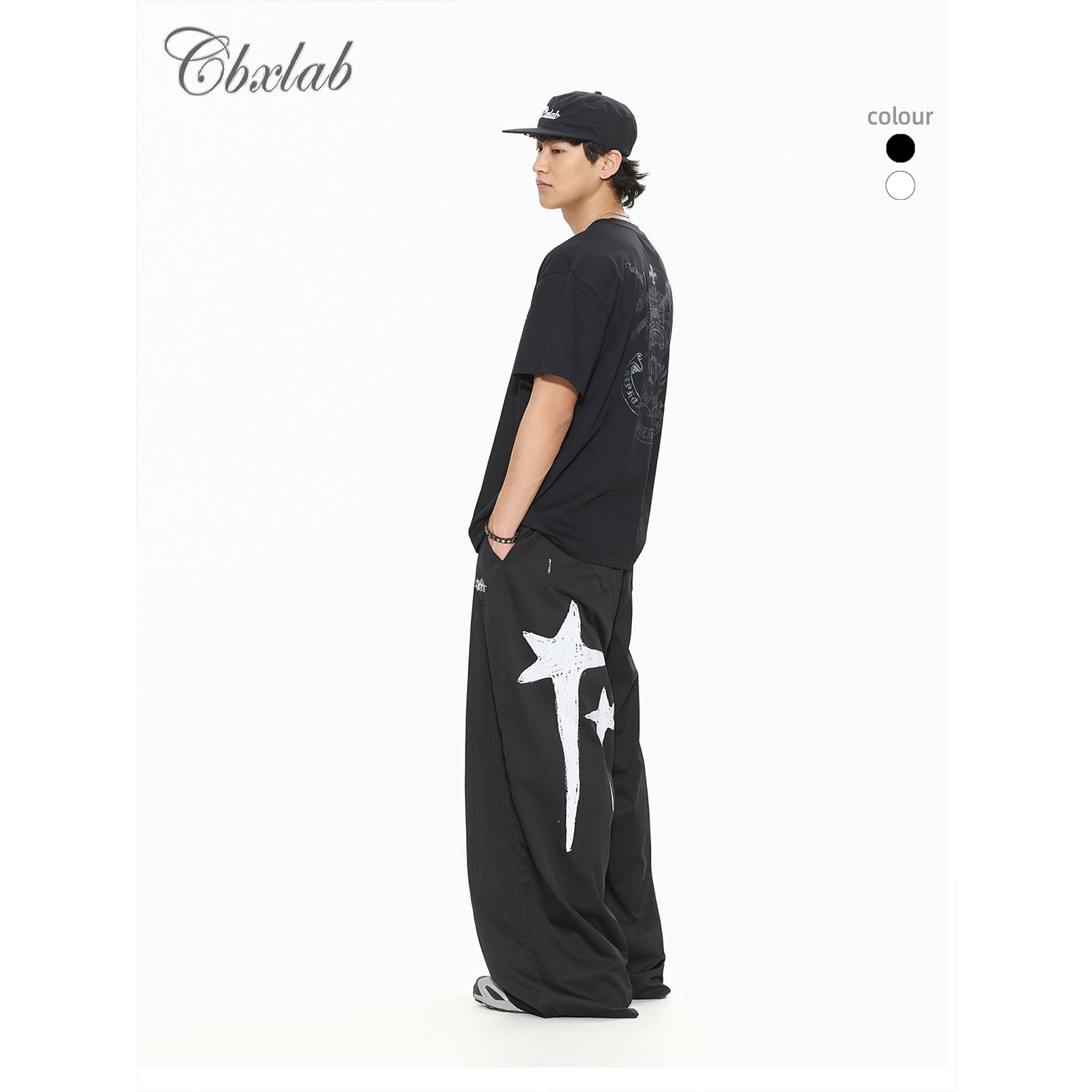 CBXLAB男装抒情系列涂鸦星坠长裤