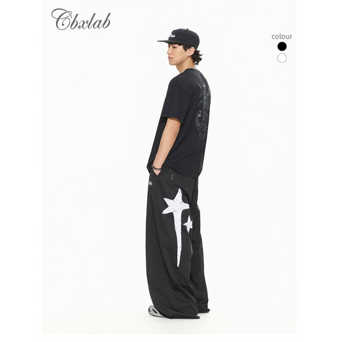 CBXLAB男装抒情系列涂鸦星坠长裤