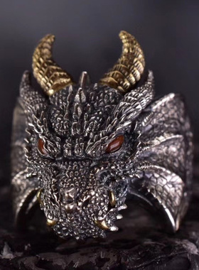 DAMAI 原创设计深渊魔龙戒指泰银男士复古霸气开口戒时尚个性指环