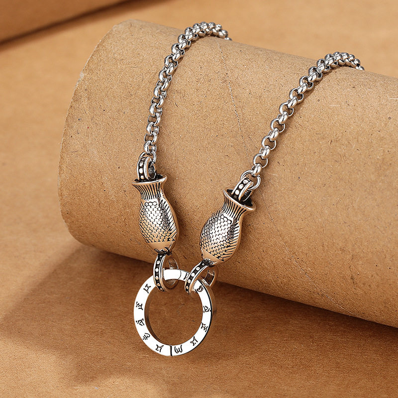 复古民族风双鱼项链女做旧工艺小众设计时尚个性珍珠链创意毛衣链