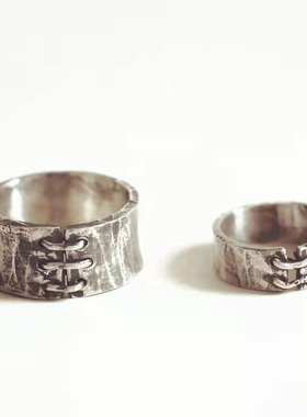 DAMAI 《缝补》纯手工情侣对戒原创个性复古做旧粗犷闭口泰银戒指