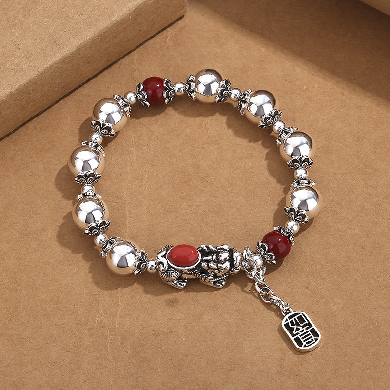 DAMAI 复古南红招财貔貅手链女个性创意玛瑙如意圆珠手工编织手串