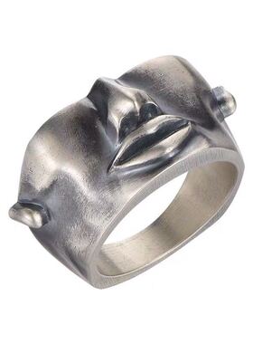 复古面具男士单身风饰品银戒指