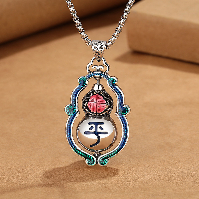 复古福字可转动平安葫芦项链男女同款做旧工艺小众设计中国风饰品