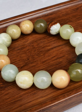 岫玉玉石手链翠色多宝手串水圆珠单圈女款男款直播批发会销礼品