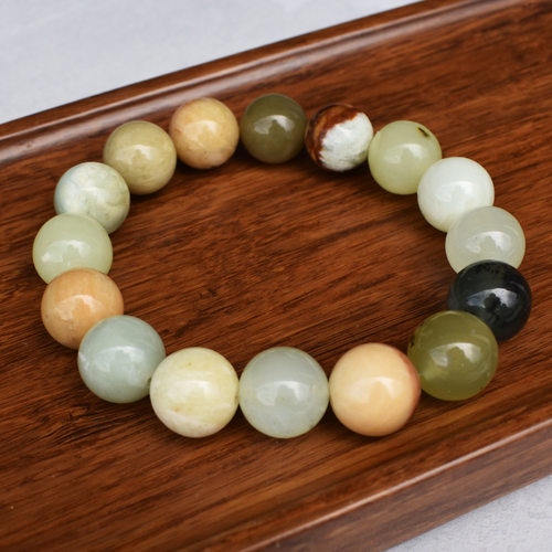 岫玉玉石手链翠色多宝手串水圆珠单圈女款男款直播批发会销礼品