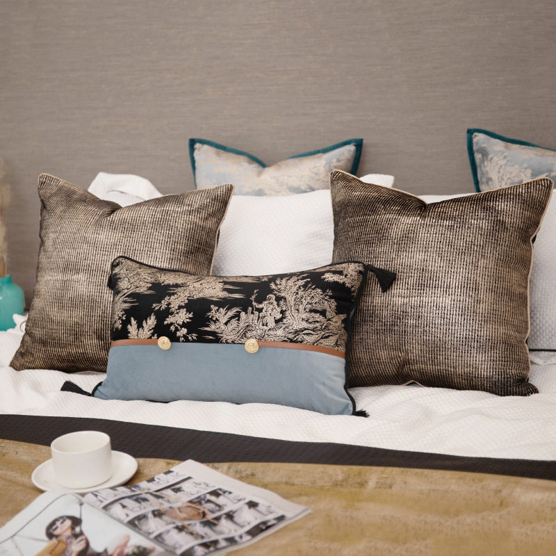 别墅酒店高奢黑金床品多件套沙发客厅抱枕靠垫样板房软装摆场批发