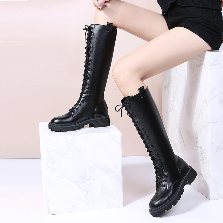 9cm内增高全真皮时装长筒靴女厚底增高长筒马丁靴女罗马骑士长靴