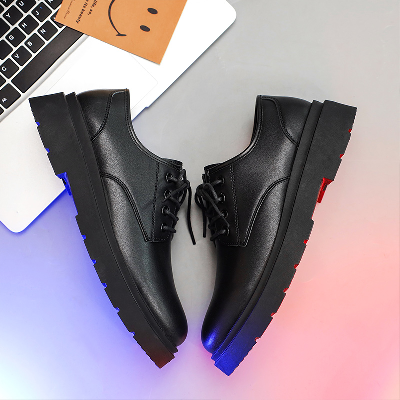 皮鞋男英伦青少年学生厚底增高西装休闲通勤公务员面试黑色工作鞋