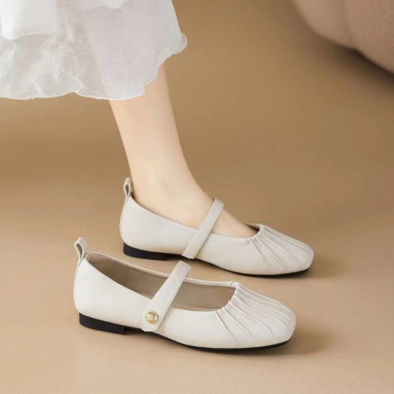 单鞋女2024新款夏季浅口玛丽珍小皮鞋配裙子凉鞋平底贝壳头鞋批发