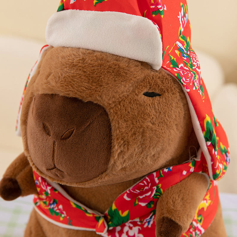 新款创意东北大花袄水豚卡皮巴拉毛绒玩具玩偶大号抱枕搞怪公仔娃