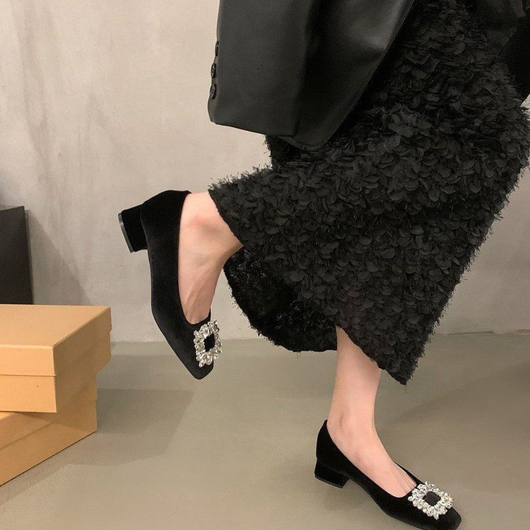 法式仙女风女鞋子气质水钻单鞋一脚蹬配裙子高跟鞋晚晚鞋秋季新款