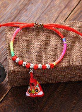 端午节五彩绳手链国潮醒狮老虎艾草香包手绳民族风红绳五彩绳批发