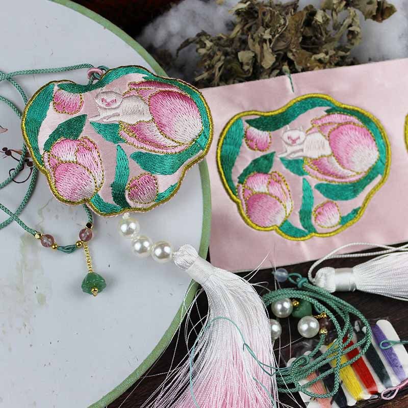 梵椿刺绣郁金香的猫缨洛汉服禁步腰佩郁金香香囊手作diy材料包
