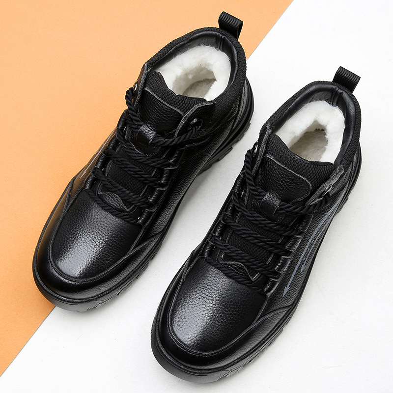 2025冬季新款头层皮保暖羊毛高帮男士棉鞋加绒皮鞋短靴子保暖男鞋