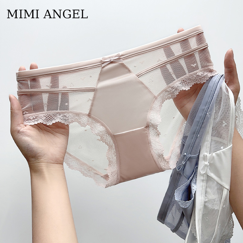 MimiAngel爱心刺绣网纱蕾丝内裤