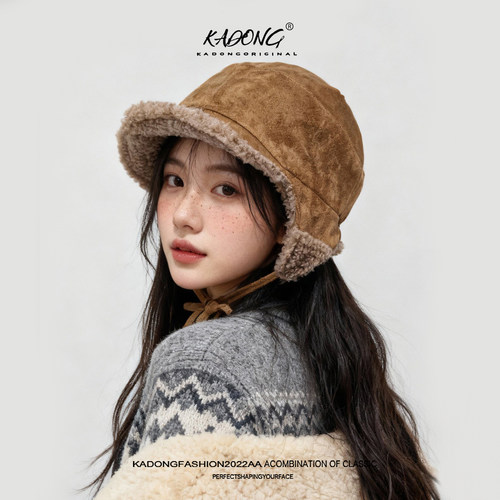 日本羊羔毛飞行帽翻毛皮护耳帽女冬季羊毛帽子男保暖显脸小雷锋帽