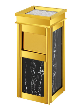 信霆 XT-YHT02 靠墙式座地烟灰垃圾桶29*29*63CM 金黑色（2个装）