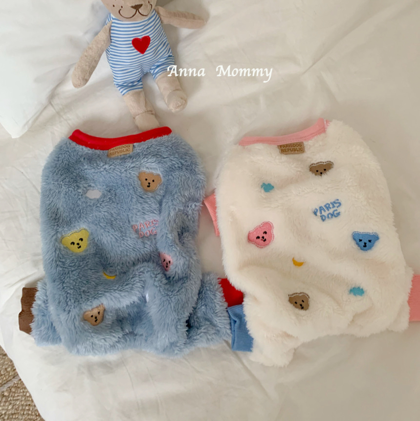 卡通小熊毛绒保暖四脚衣