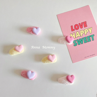 韩系小号毛绒糖果色狗狗猫咪迷你刘海夹冰淇淋色亮面爱心bb夹发卡