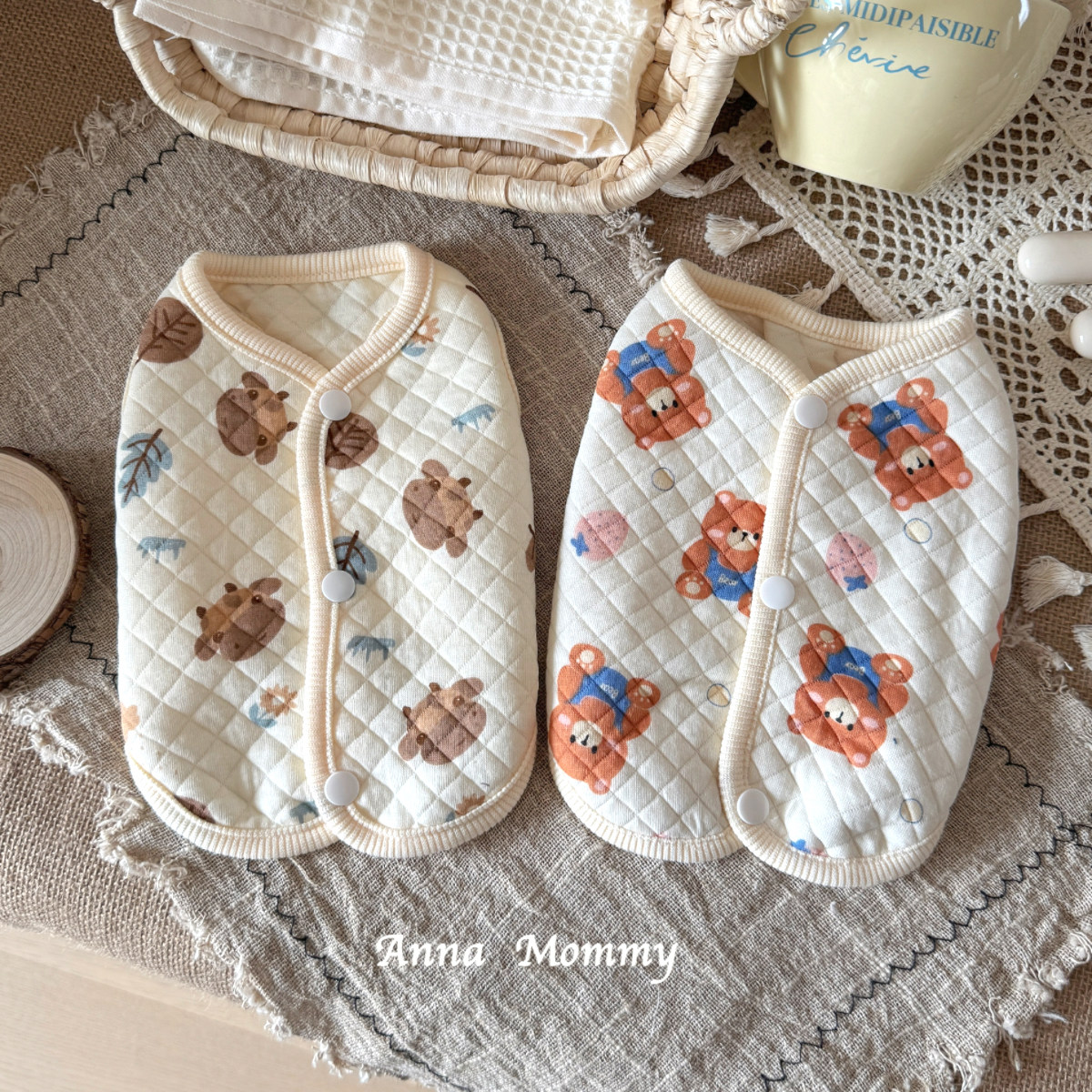 秋冬款狗狗衣服小开衫可爱动物印花马甲宠物猫咪居家服小型犬比熊