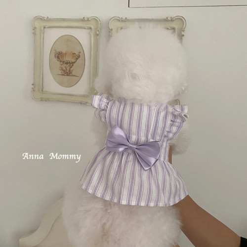 宠物狗狗夏天衣服猫咪背心可爱飞袖条纹连衣裙夏季薄款比熊雪纳瑞