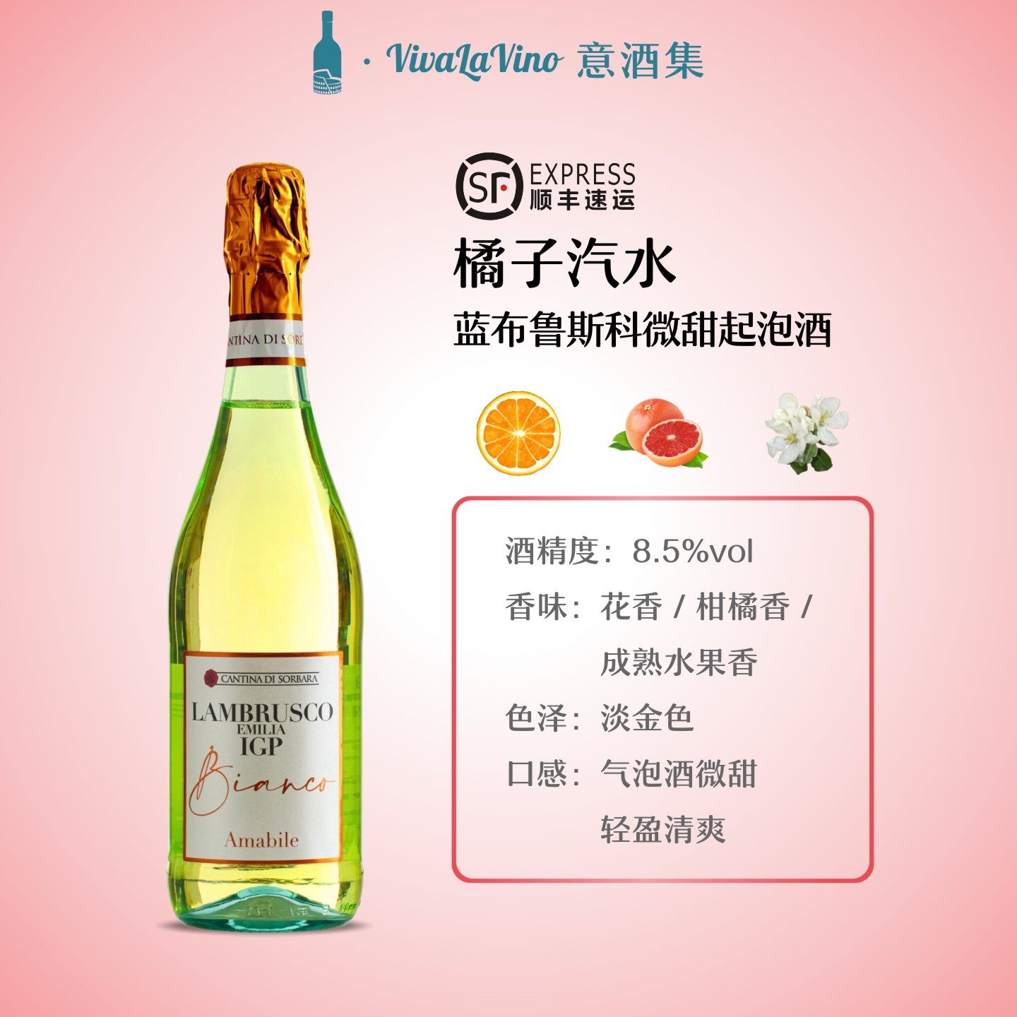 意酒集意大利原进口 橘子汽水 蓝布鲁斯科微甜起泡酒果香礼盒装